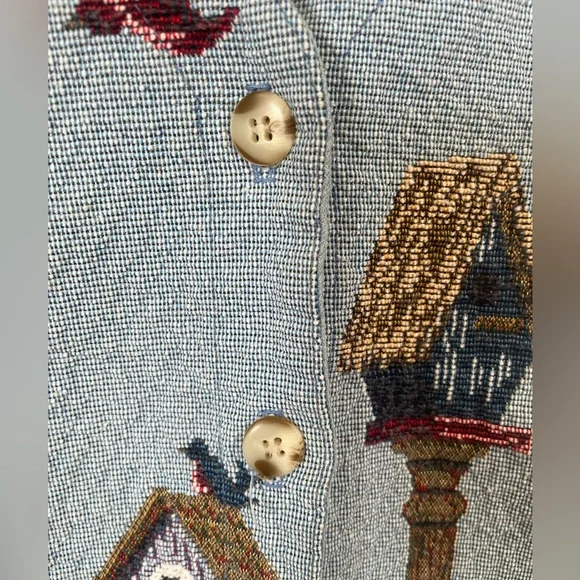 Vintage Orvis women’s medium Chic Denim Vest with Embroidered Birdhouse Design - Picture 4 of 8